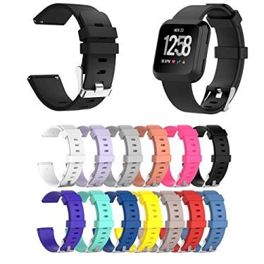 Imagem de LTIMPORTS Pulseira Silicone para Fitbit Versa, Versa 2, Lite - Cores Lisas - Preto, Cinza, Azul Marinho, Amarelo, Branco, Vermelho, Rose - 20 cm x 2 cm