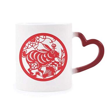 Imagem de Caneca sensível ao calor com estampa de coelho animal do zodíaco chinês, vermelha, muda de cor vermelha