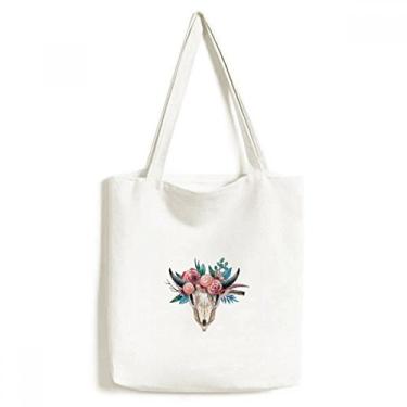Imagem de Bolsa de lona com ilustração de rosa de ovelha, bolsa de compras casual
