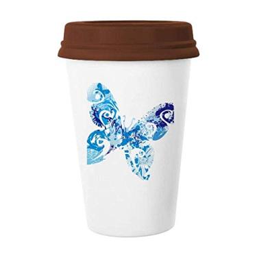 Imagem de Caneca de Cerâmica com Borboleta Azul Celeste de Animal com Grafite, Copo de Café