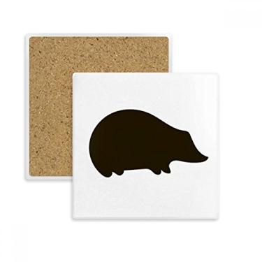 Imagem de Porta-copos de porco-espinho preto com retrato de animal quadrado, suporte de subplaca, pedra isolante