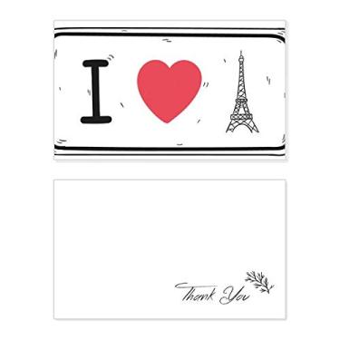 Imagem de I Love Eiffel Tower Palavras Padrão Cartão de agradecimento Aniversário Papel Saudações Casamento Agradecimento