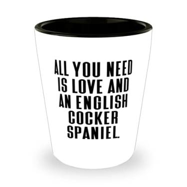 Imagem de Presentes para cães Cocker Spaniel inglês para amantes de animais de estimação, tudo o que você precisa é amor, copo de shot para cães ingleses brilhante Cocker Spaniel, copo de cerâmica de