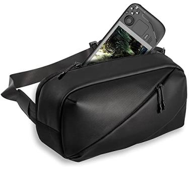 Imagem de Estojo de transporte para Steam Deck/Switch, bolsa de ombro com bolso, cabe no console Steam Deck, adaptador de carregamento AC e dock, protetor de joystick, viagem diária (preto)