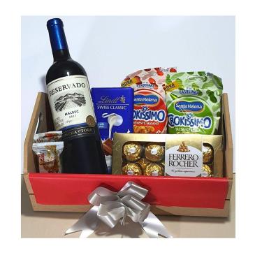 Imagem de Cesta De Chocolates E Vinho Presente Premium