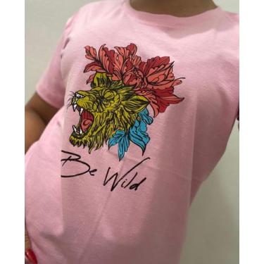 Imagem de Camiseta Tshirt Be Wild Casual Feminina Algodão Rosa Claro Tam P-Gg -