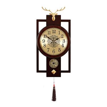 Imagem de TRFAN Relógio de parede novo estilo chinês decoração de sala de estar grande relógio de parede clássico sala de estar grande relógio de parede auspicioso quarto relógio de parede digital (tamanho: cinza) decoração