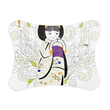 Imagem de Moldura de quebra-cabeça com estampa de menina, estilo quimono japonês, enfeite de quebra-cabeça