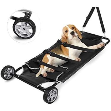 Imagem de Maca Para Animais De Estimação, Maca Para Animais De Estimação Com 2 Rodas, Maca Dobrável Para Animais Atualizada, Carrinho De Transporte Para Animais De Estimação Em Aço Inoxidável Com Rodas Sile