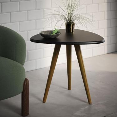 Imagem de Mesa Lateral Clips Ferro Dourado Tampo Triangular Amêndoa