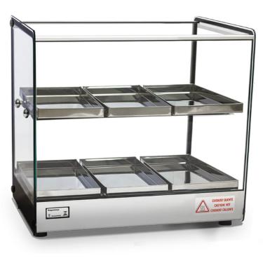 Imagem de Estufa Quadrada para Salgados Dupla 6 Bandejas EVR BC Vidro Reto Com Perfil Cinza - Titã