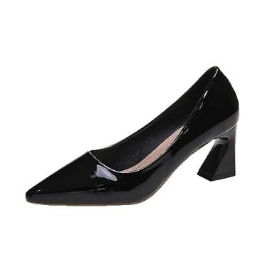 Imagem de ZIRIA Sapatos de escritório femininos de couro envernizado conciso raso sapatos de salto alto bico fino feminino