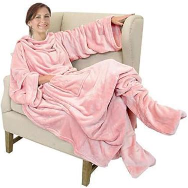 Imagem de Cobertor de lã vestível com mangas e bolso para os pés para mulheres adultas e homens, manta de pelúcia quente super macia e confortável com mangas Cobertor de TV, para sofá de espreguiçadeira /373 (