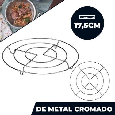 Imagem de Descanso de Panela Metal Redondo Cromado 17 cm Suporte  Aço Inox Style - PANAMI
