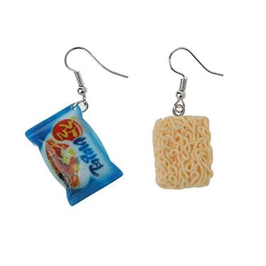 Imagem de ✪ Brincos criativos pequenos simulação instantânea macarrão pendurado, joias presentes para W, Prata esterlina, Opala preta