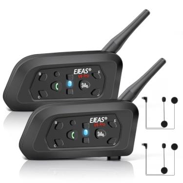 Imagem de Fone de ouvido intercomunicador EJEAS V6 Pro com Bluetooth, bidirecional, 1.200 m, sistema de comunicação para esqui, quadriciclos, motocross, para capacetes completos e articulados (2 unidades)