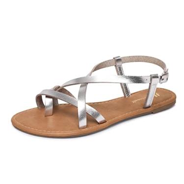 Imagem de Sandália feminina gladiadora rasteira pescador com tiras e tira no tornozelo, Prata nova, 38