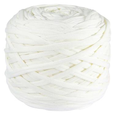 Imagem de SIMEIQI Camiseta de 400 g de crochê de tecido elástico para tricô DIY, 130 metros de fio de tricô grosso para mão, bolsa faça você mesmo, cesta, projetos de crochê, decoração de casa (branco)