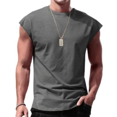Imagem de Nova camiseta masculina sem mangas para esportes de lazer de verão solta camisa de manga curta masculina, Cinza escuro, XXG