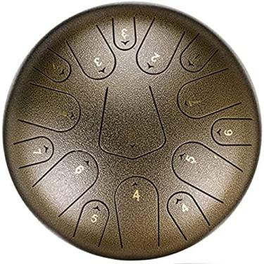 Imagem de Tambor de língua de aço de 12 polegadas, 15 notas, instrumento de percussão c-key com bolsa de viagem e baquetas, livro de tutorial, tambor de handpan para prática de meditação, bronze antig