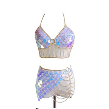 Imagem de Conjunto de corrente de corpo de lantejoulas estilo boêmio tribal sexy alça sutiã top colar saia adequada para festa de verão na praia joias femininas, Medium, Liga, Granito