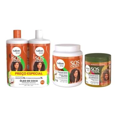 Imagem de Salon Line Kit com Creme Para Pentear e Shampoo e Condicionador 1l e Gel Definidor Sos Cachos