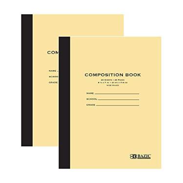 Imagem de Caderno de composição BAZIC com 20 folhas pautadas largas Manila 21,6 cm x 17,8 cm, cadernos forrados para escritório, escola, pacote com 2