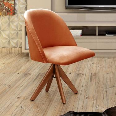 Imagem de Poltrona Decorativa Gaia Giratória Madeira para Sala, Quarto, Recepção Terracota