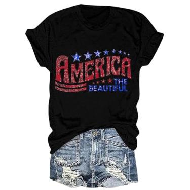 Imagem de PKDong American The Beautiful Shirts Camiseta feminina 4th of July Tops manga curta gola redonda solta camiseta casual verão 2024, Preto, GG
