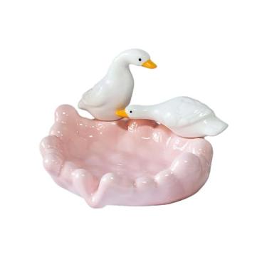 Imagem de WeiLaiKeQi Suporte de sabonete de pato fofo, saboneteira de cerâmica, caixa de sabonete para de banheira, ROSA