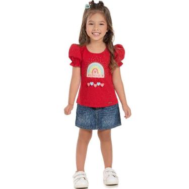 Imagem de Blusa Infantil Mangas Curtas Cotton Vermelha Tam 2 a 3 - Pic Nic-Feminino