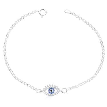 Imagem de Pulseira Feminina Olho Grego Edith Prata 925 Cravejado Luxo