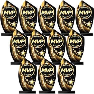Imagem de Loetere 12 peças MVP Trophy 19.5 cm acrílico Most Valuable Player Trophy Award Plaque Gold Black MVP Trophy Prizes Cup MVP Trophy Medalhas de Troféu para Futebol Basquete Futebol Softball (Estilo