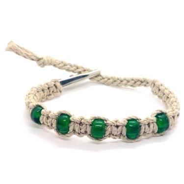 Imagem de Pulseira de cânhamo ajustável com contas de vidro hippie hempnotic boho verde, Cânhamo, Vidro