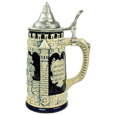 Imagem de Caneca de cerveja com tampa azul cobalto gravada festiva Castelo Alemão Beer Stein da E.H.G. | 0,60 litros