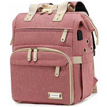 Imagem de Mochila de crochê, bolsa de tricô, organizador de fios, bolsa de crochê de viagem com porta de carregamento USB, bolsa grande de fio, rosa, Moderno