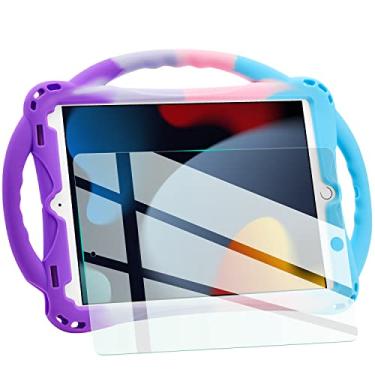 Imagem de TopEsct Capa infantil para iPad de 10,2 polegadas - capa de silicone à prova de choque com protetor de tela de vidro temperado e alça - compatível com iPad 9ª/8ª/7ª geração (2021)" (roxo e turquesa)