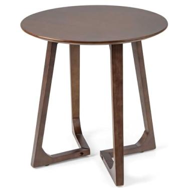 Imagem de Pequena mesa de centro redonda, mesa central de madeira com almofadas ajustáveis, fácil montagem, mesa de chá de sofá para sala de estar, quarto, recepção