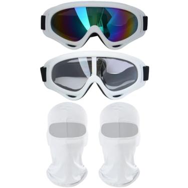 Imagem de immoono 2 peças de óculos de motocicleta com 2 máscaras faciais balaclava, proteção para mulheres e homens, brancos com lentes coloridas e anti-UV