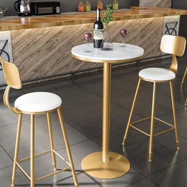 Imagem de Mesa de bar redonda de bistrô, mesas altas de bar para coquetéis com base de metal resistente, mesa alta de estilo moderno para cozinha, sala de jantar, bistrô, pátio, café, mesa de mármore