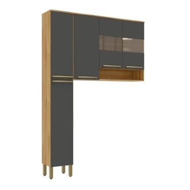 Imagem de Conjunto para Lavanderia com 2 Peças 100% Mdf com Vidro Reflecta Itália Espresso Móveis Amêndoa/Chumbo