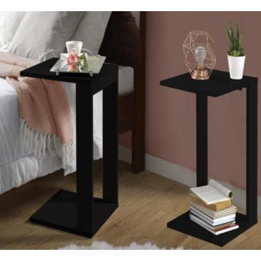 Imagem de Kit 2 Mesa de Cabeceira Madeira MDF Decoração Lateral Preta - Móveis C