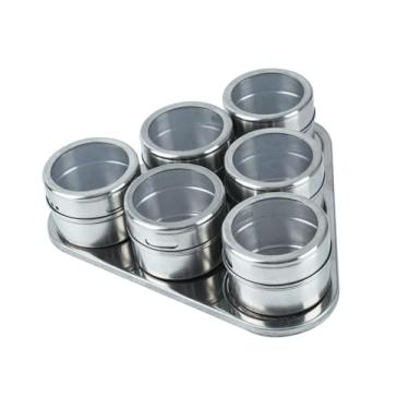 Imagem de PORTA CONDIMENTOS INOX COM 6 POTES MAGNÉTICOS PARA TEMPEROS