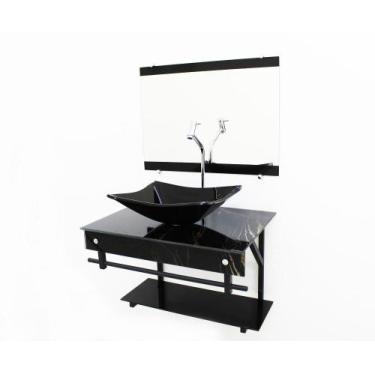 Imagem de Kit Gabinete 60Cm Cuba Retangular Mármore Preto + Torneira - Cubas E G