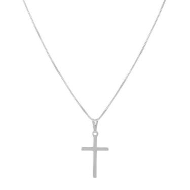 Imagem de Corrente Cordão Fina 70cm Cruz Banhada Prata 925 Legítima - Papillon S