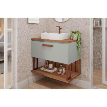 Imagem de Gabinete de Banheiro Balcão Duna 1 Porta c/Cuba 80cm Pistache/Freijo -