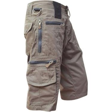 Imagem de Calças cargo masculinas de comprimento 3/4 com muitos bolsos Shorts cargo baggy bolsos com zíper Bermudas pretas confortáveis ​​calças de lazer Calças masculinas de trabalho Shorts esportivo
