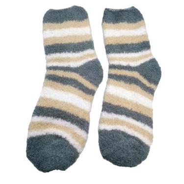 Imagem de kit 2 Meias Pelúcia Masculino Inverno Listras Quentinha Proteção Frio 