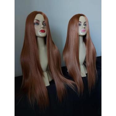 Imagem de Peruca, wig, ruiva, lisa, ruivo acobreado, fibra premium, 80cm - juper