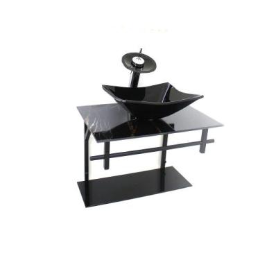 Imagem de Gabinete de vidro para banheiro 60cm retangular ap slim mármore preto 